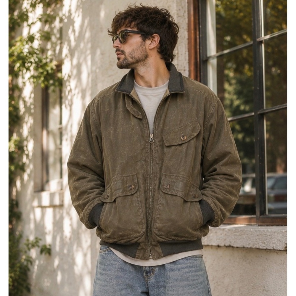 Faconnable Albert Goldberg Leather Bomber Jacket Men XL Brown Vintage Distressed